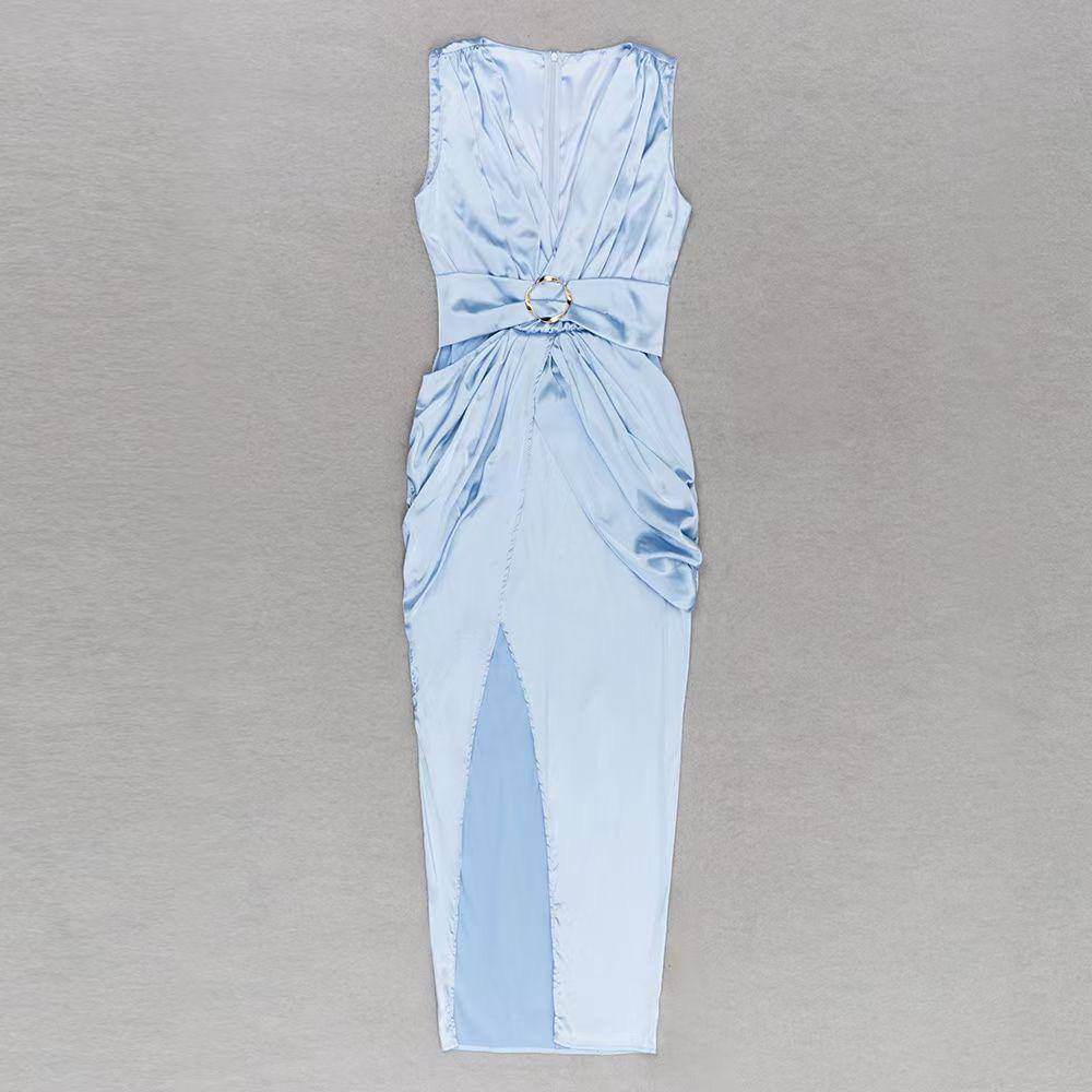 Aquamarine Satin Maxi Dress